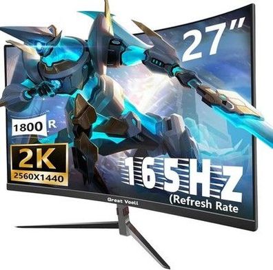 Great voell 27-Zoll Curved Gaming Monitor, 165Hz, 2K QHD (2560x1440P), HDR, 99