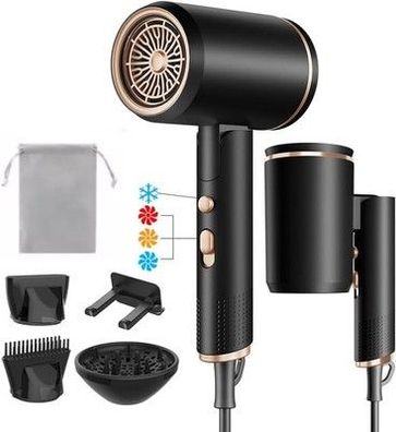 Föhn AC Motor 2400W Klappbar Ionen Haartrockner, Profi Fön Reisefön, Schwarz