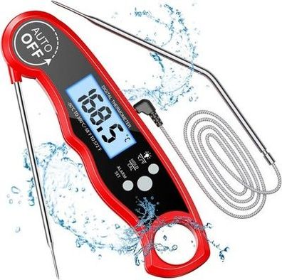 Cirycase Fleischthermometer Digital, Sofort Ablesbares Bratenthermometer in rot