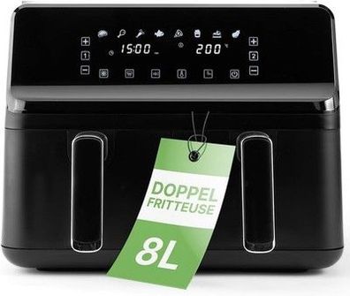 Clatronic Doppel-Heißluftfritteuse 8L XXL Heißluftfritteuse, 2700W (FR 3804 H)