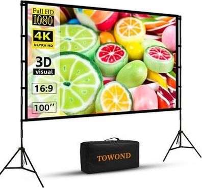 Beamer Leinwand Stativ, Towond 100 Zoll Indoor Projektor Tragbar Outdoor 16:9 HD