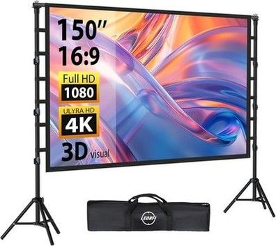Beamer Leinwand mit Stativ 150 Zoll - LEORFI Projektor Leinwand Outdoor HD 16:9