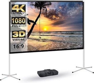 Projektor Bildschirm mit Ständer, Projektor Leinwand Stand 80-Zoll, 16:9 HD 4K