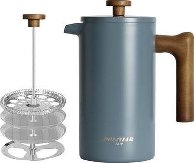 Poliviar French Press Kaffeebereiter 1 Liter/8 Tassen Doppelwandig Isoliert Blau