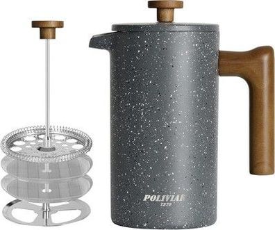 Poliviar French Press 1 Liter/8 Tasse Kaffeebereiter Doppelwandig isoliert Stein