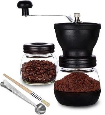 Paracity Kaffeemühle mit Keramikmahlwerk, Kaffeemühle manuell, mit 2 Gläsern