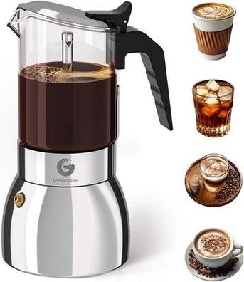 Coffee Gator Espressokocher Herdplatten, Espresso Mokkakanne Klarglas (450 ML)