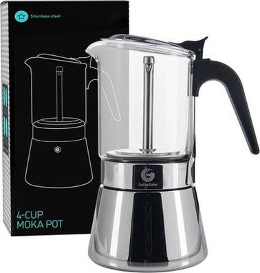 Coffee Gator Espressokocher Herdplatten, Espresso Mokkakanne aus Klarglas 200 ML