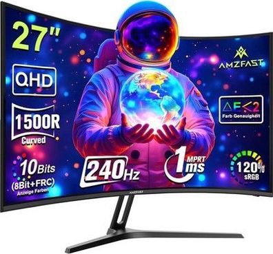 Amzfast Curved Gaming Monitor 27 Zoll 240Hz QHD 2560x1440 1ms MPRT Adaptive Sync