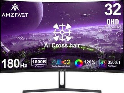 Amzfast Gaming Monitor 32 Zoll Curved 180Hz 2K QHD 2560x1440,1ms MPRT, sRGB 125