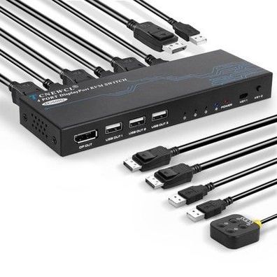 Tcnewcl DisplayPort KVM Switch 4 Port, 4K@60Hz DP und USB KVM Umschalter