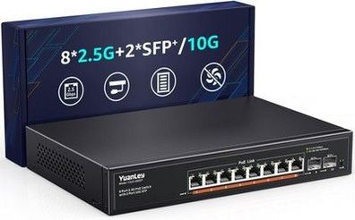YuanLey 10 Port 2.5G PoE Switch Unmanaged, 8 x 2.5G Base-T PoE Ports, 2x10G SFP