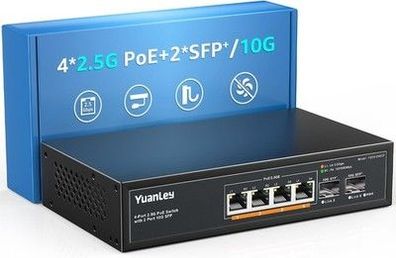 YuanLey 6 Port 2.5G PoE Switch Unmanaged, 4 x 2.5G Base-T PoE Ports, 2 x 10G SFP