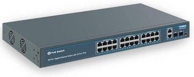 YuanLey 28-Port-Gigabit-PoE-Switch mit 24 Ports PoE+ bei 400 W, 2 SFP, Schwarz