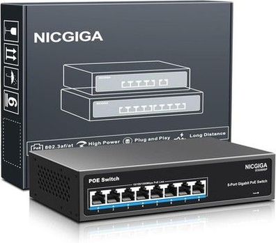 Nicgiga 8 Port Gigabit PoE Switch Unmanaged, 8 Ports PoE+@120 W, 802.3af/at