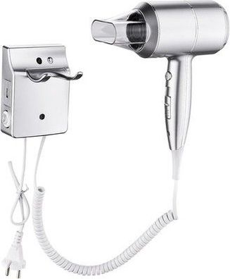 QL Haartrockner Ionen mit Wandhalterung und USB-Steckdose, für Hotel Haus Silber