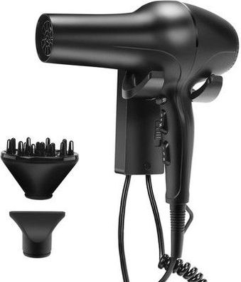 QL Föhn Ionen, Haartrockner mit Halterung und Diffusor, 2200W, Wand Fönmit AC