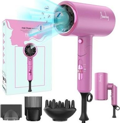 Haartrockner Föhn ionen 2200W AC Motor, Haarfön mit 2 Geschwindigkeiten, Rosa