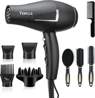 Föhn Ionen Fön Schnelles Trocknen Salon 2100W Haartrockner in Schwarz, 4 Kämme