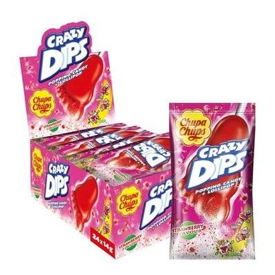 Chupa Chups Crazy Dips Strawberry, enthält 24 Stück, Erdbeer-Geschmack, 24x14g