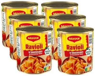 MAGGI Ravioli in Tomatensauce, Teigtaschen gefüllt würzigem Fleisch, 6 x 800g