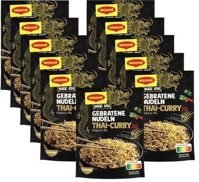 MAGGI Magic Asia Gebratene Nudeln Thai Curry, Fertiggericht, 11er Pack (11x130g)