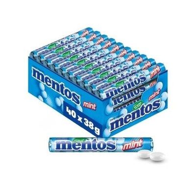 Mentos Kaubonbons Mint, Dragees, Pfefferminz-Geschmack frischer Atem, 40 Rollen