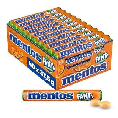 Mentos Fanta Dragees, Frucht-Bonbons Original Fanta-Flavour Kaubonbons 40 Rollen