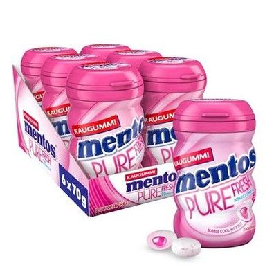 Mentos Kaugummi Pure Fresh Bubble Cool, 6 Boxen zuckerfreie Dragees (6 x 35 Stk)