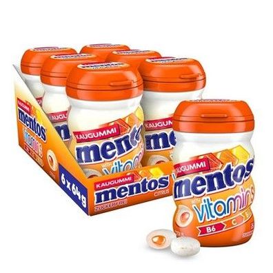 Mentos Kaugummi Vitamins Citrus, 6 Boxen zuckerfreie Chewing Gums (6 x 32 Stück)
