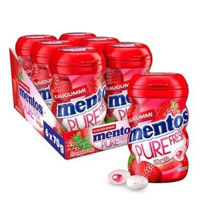 Mentos Kaugummi Pure Fresh Erdbeere, 6 Boxen zuckerfreie Dragees (6 x 35 Stück)