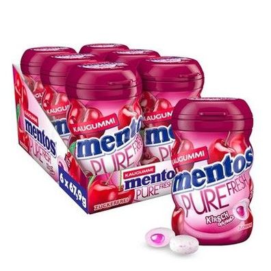 Mentos Kaugummi Pure Fresh Kirsche, 6 Boxen zuckerfreie Dragees (6 x 35 Stück)