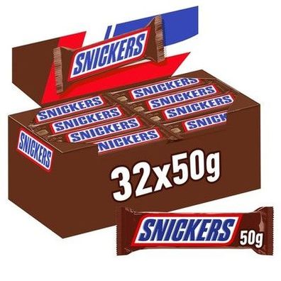 Snickers Schokoladen Großpackung, Karamell & Erdnuss Schokoriegel, 32 x 50g