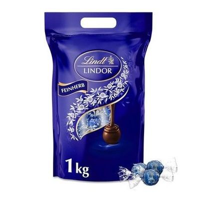 Lindt LINDOR Schokoladen Kugeln feinherb | 1 kg Beutel, wiederverschließbar