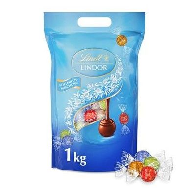 Lindt Schokolade LINDOR Kugeln Vollmilch Mischung | 1 KG Beutel mit 4 Sorten