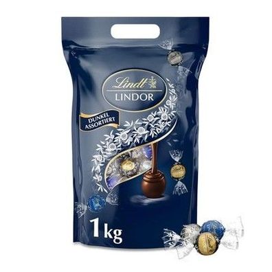 Lindt LINDOR Schokoladen Kugeln Dunkle Mischung | 1kg Beutel wiederverschließbar