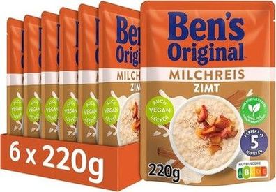BEN'S Original Fertiggericht Milchreis Zimt 6 x 220g, Klassiker, 6 Packungen