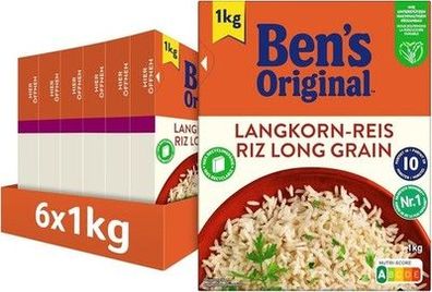 BEN'S Original Original-Langkorn-Reis 10-Minuten Lose (6 x 1Kg) im Kochbeutel