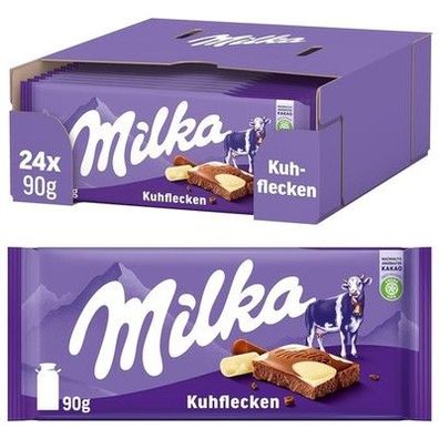 Milka Kuhflecken – Alpenmilch-Schokoladentafel mit weißer Schokolade (24 x 90g)