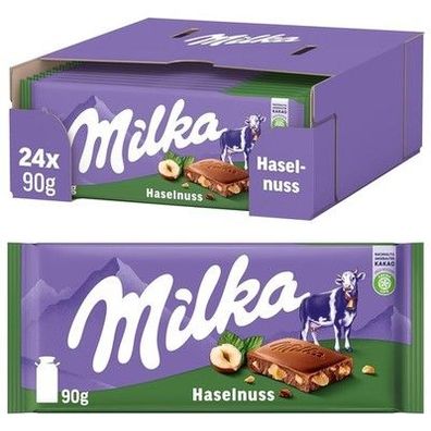 Milka Alpenmilch-Schokoladentafel mit Haselnussstückchen Tafelschokolade 24x 90g