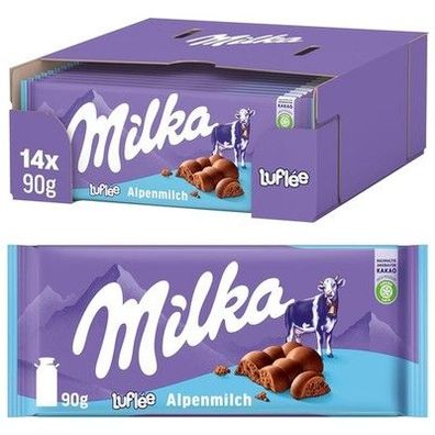 Milka Bubbly Alpenmilch – luftige Tafelschokolade mit feinen Luftblasen 14 x 90g