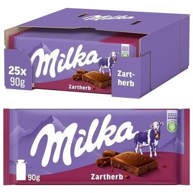Milka Zartherb – dunkle Alpenmilch-Schokolade mit feiner Kakaonote 25 x 90g