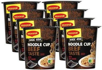 MAGGI Magic Asia Noodle Cup Beef, Instant Nudel-Snack, Fertiggericht (8x63g)
