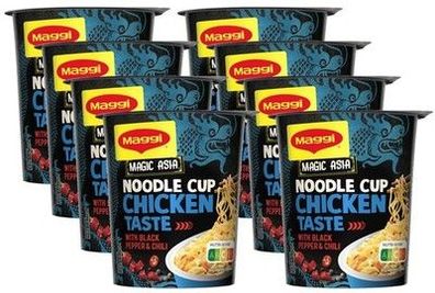 MAGGI Magic Asia Noodle Cup Chicken, Instant-Nudeln, Fertiggericht (8 x 63g)