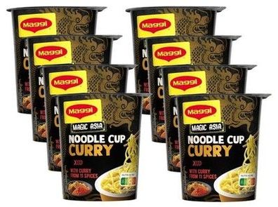 MAGGI Magic Asia Nudel Cup Curry, leckeres Fertiggericht, Instant-Nudeln (8x63g)