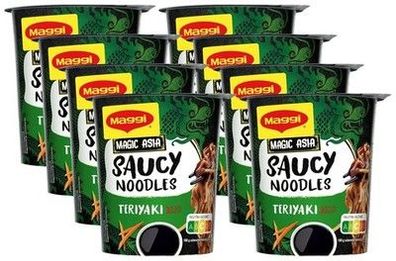 Maggi Magic Asia Saucy Noodles Teriyaki Cup, 8er Pack (8x75g) Fertigmahlzeit