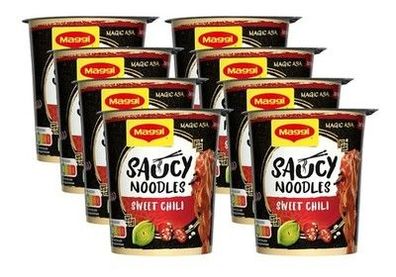 Maggi Magic Asia Saucy Noodles Sweet Chili, 8er Pack (8x75g) Fertigmahlzeit