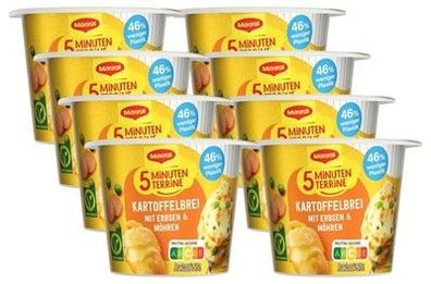 MAGGI 5 Minuten Terrine Kartoffelbrei mit Erbsen und Möhren, (8 x 43g) Mahlzeit