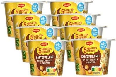 MAGGI 5 Minuten Terrine Kartoffelbrei mit Röstzwiebeln und Croutons, (8 x 56g)
