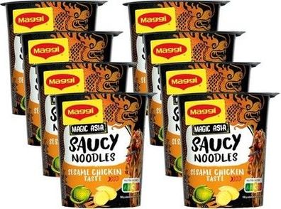Maggi Magic Asia Saucy Noodles Sesame Chicken Taste Cup, 8er Pack (8 x 75g)